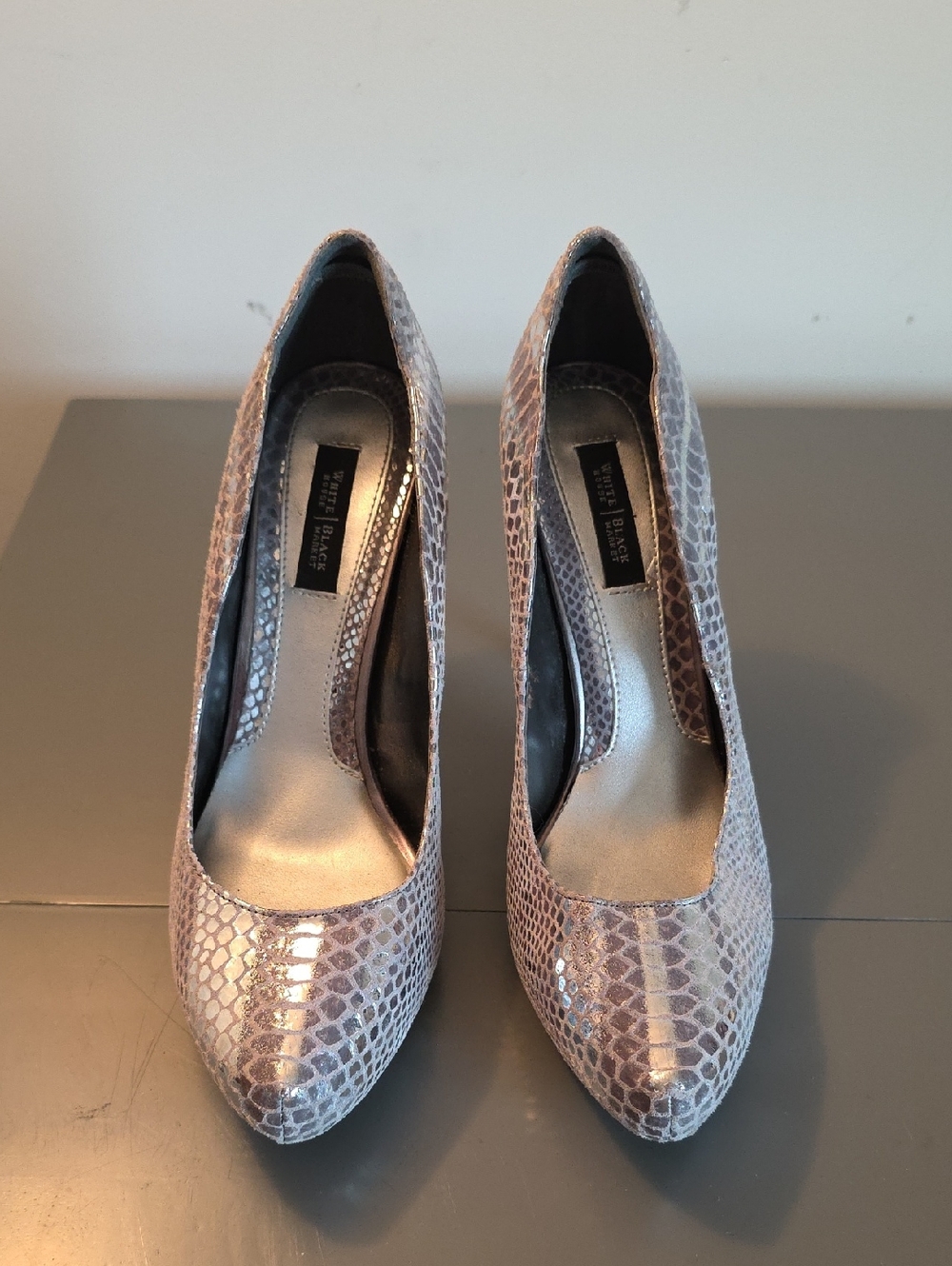 White House Black Market Taupe Snakeskin Pointed-Toe Pumps